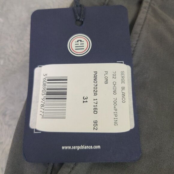 Serge Blanco Mens Gray Chino Dress Pants Size 31 New With Tags - Picture 5 of 11